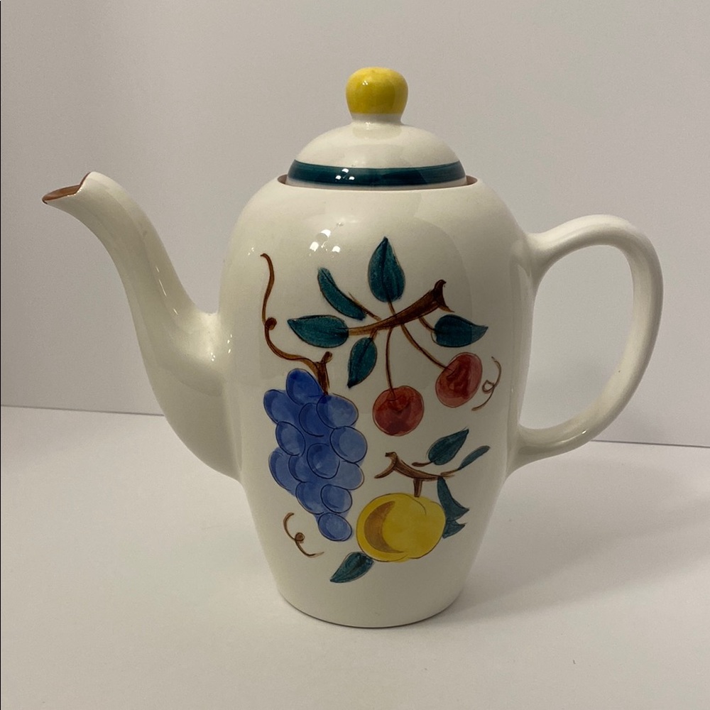 Vintage Stangl Coffee Pot Signed Hand Painted With Fruit Pattern